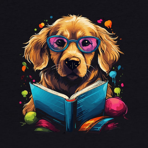 Golden Retriever Reads Book by JH Mart